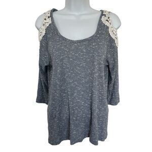 🔥4/$25 Rue 21 Cold Shoulder Ribbed Top Blue & White Size Large